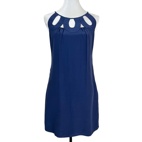 Loeffler Randall Blue 100% Silk Sleeveless Cut Out Mini Dress Size 4 - Picture 1 of 7